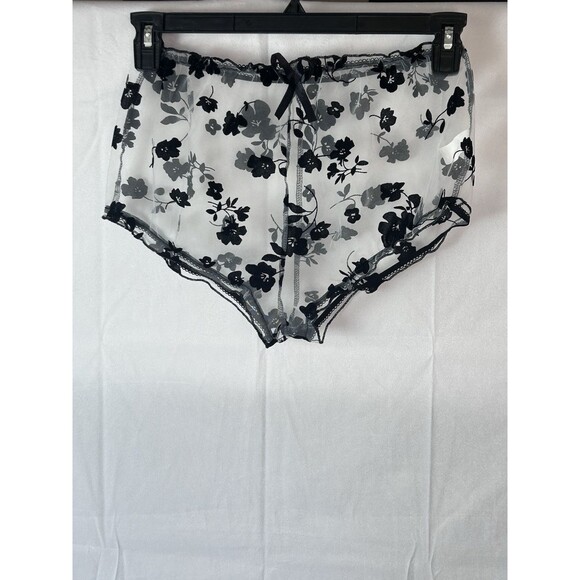 Unbranded Womens Large White Mesh Burnt Out Black Velvet Floral Bow Shorts - Picture 1 of 9